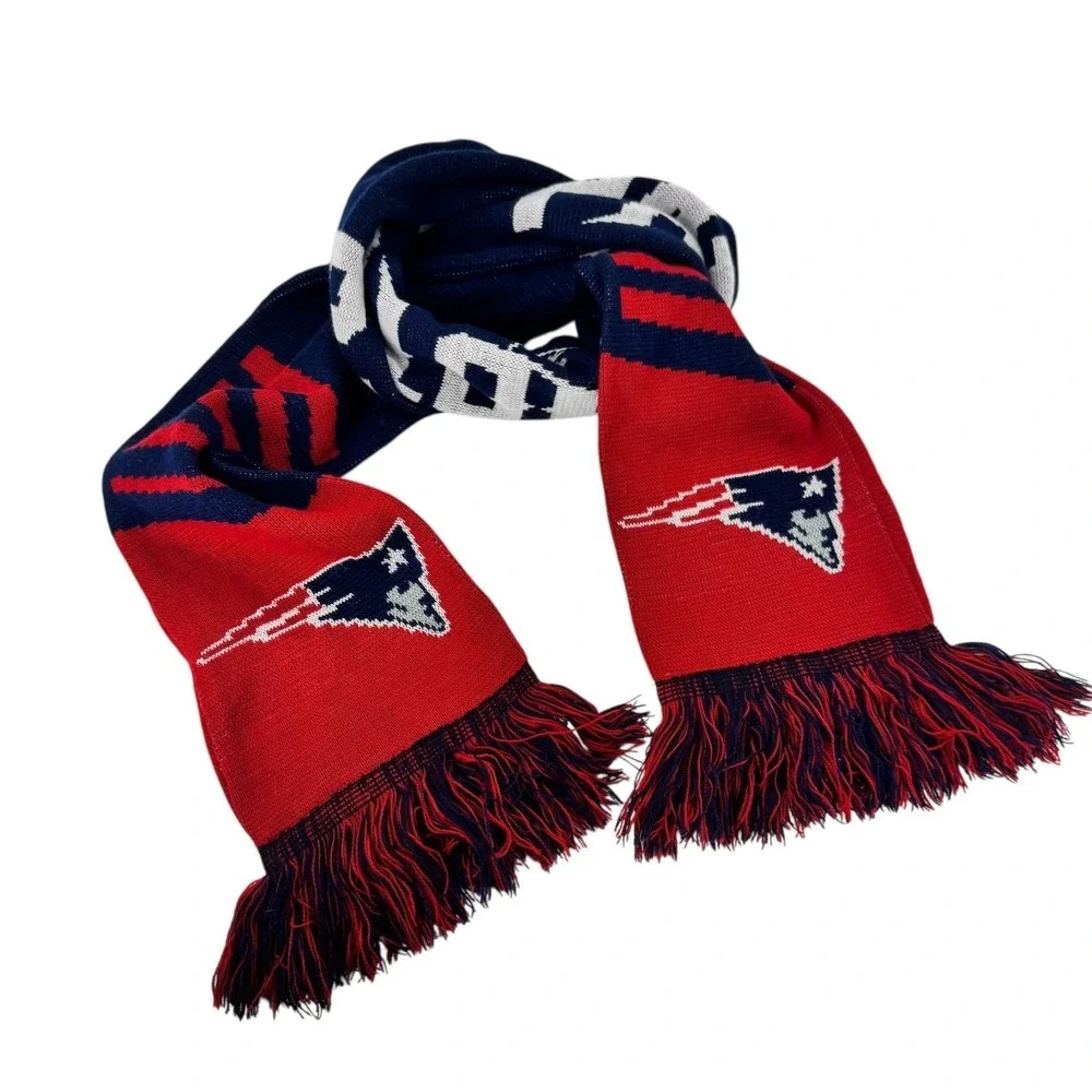 New England Patriots NFL Knit Scarf Team Logo Fringe Red‎ Blue White
